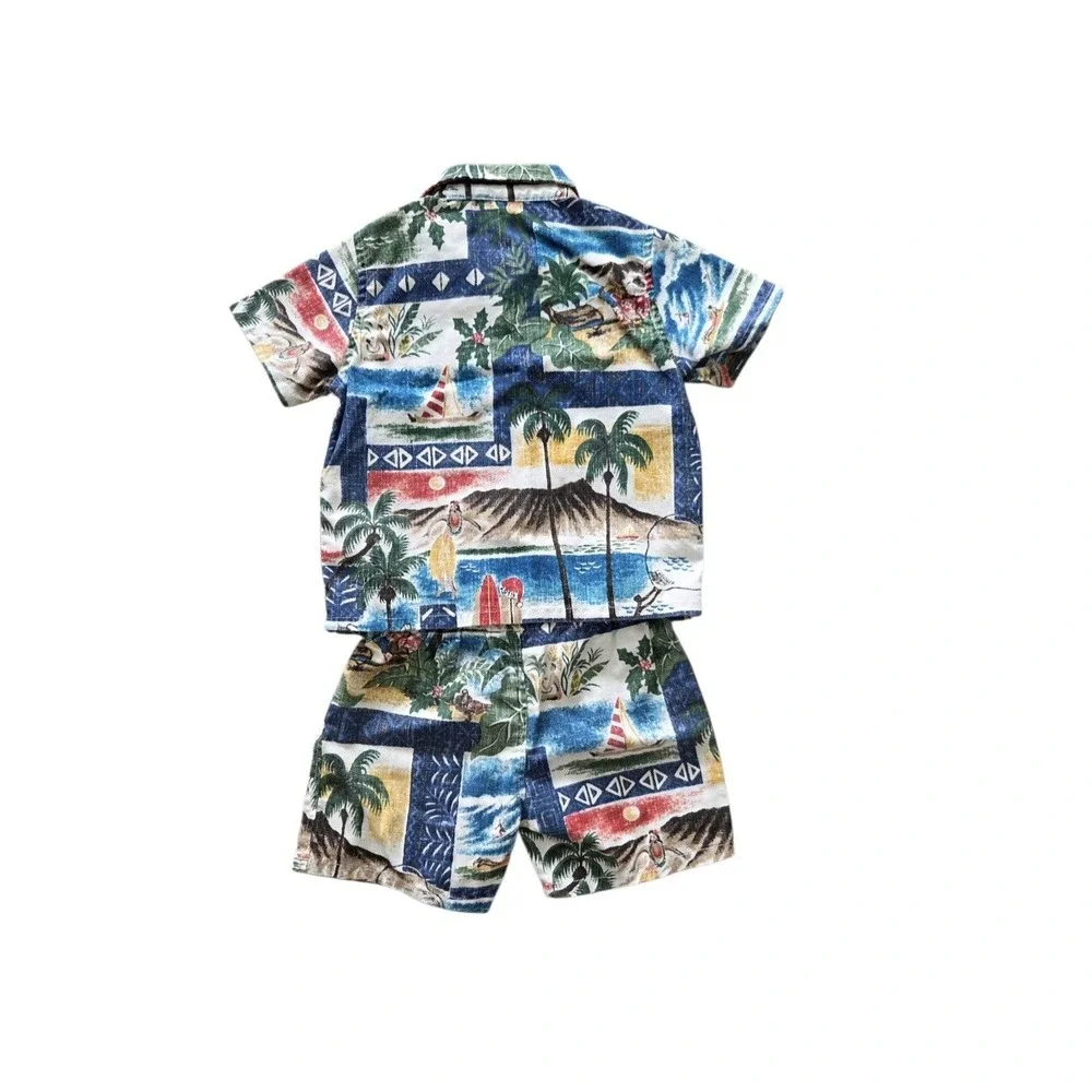 Reyn Spooner Baby Boy Hawaiian Aloha Shirt Shorts Set 6/12M Tropical Christmas